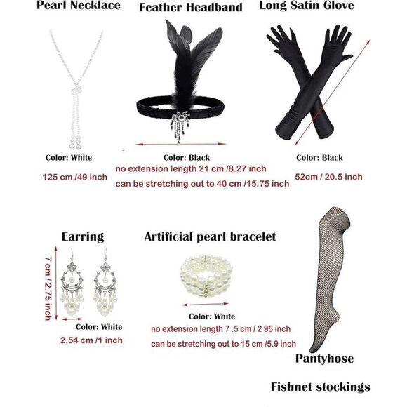 💚✨ 7PCS 1920s Great Gatsby Flapper Green Sequin Dress & Accessories Set 3XL NEW - Picture 7 of 16